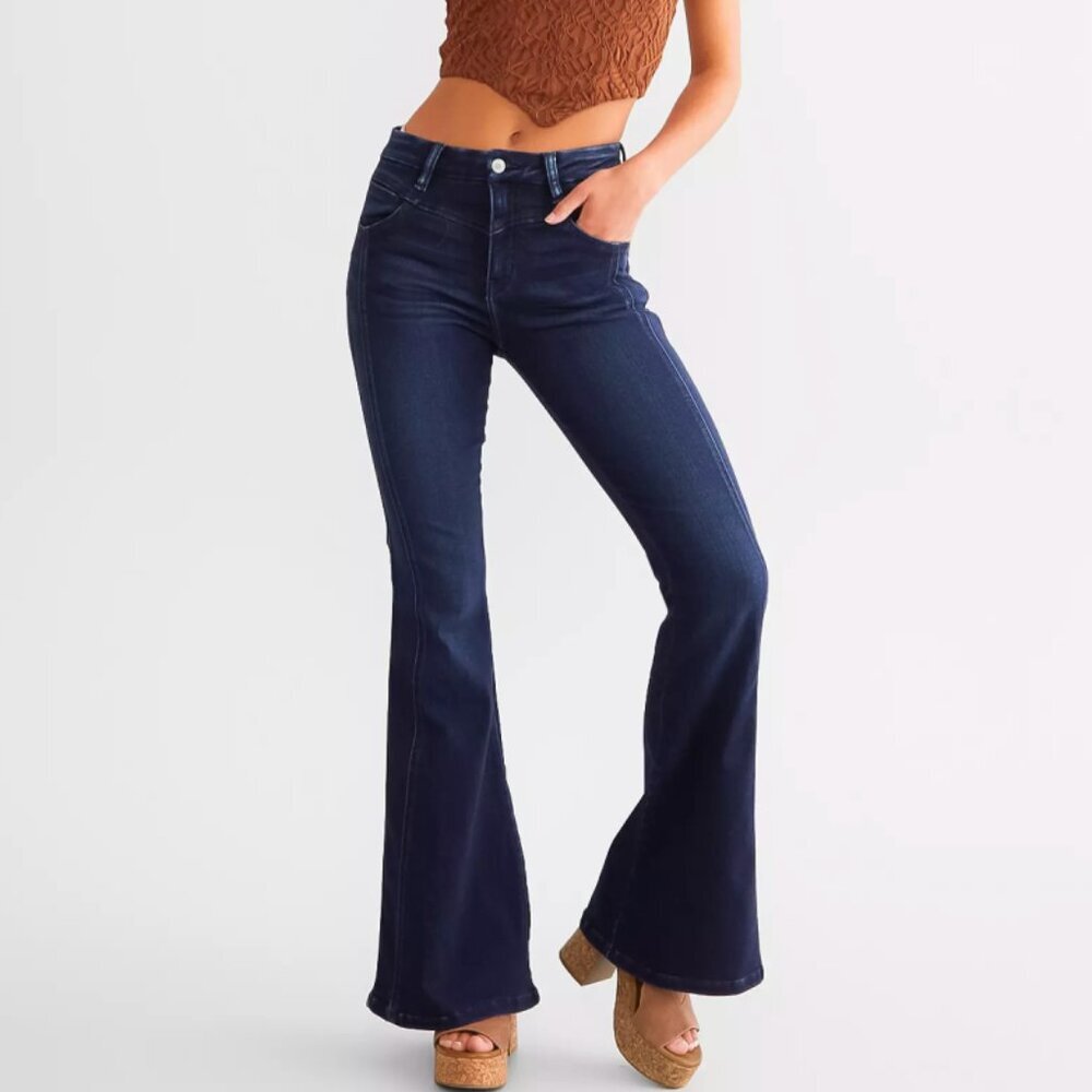 Kancan Signature High Rise Flare Stretch Jeans Size 26" Tall Dark Denim